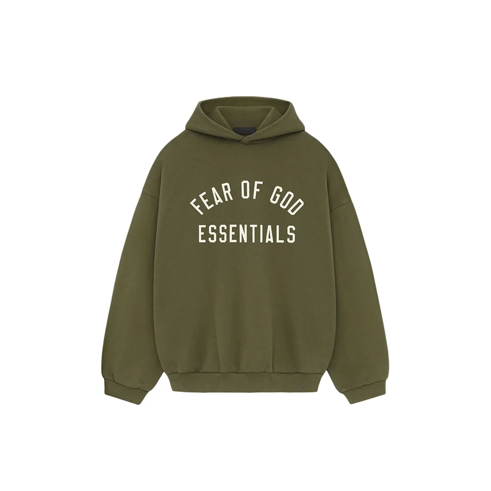 Худи Fear Of God Essentials военного цвета, вид спереди