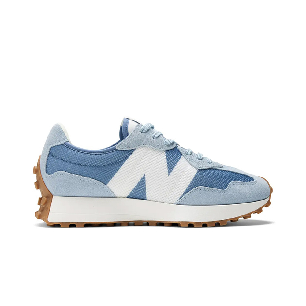 Кроссовки New Balance 327, Light Arctic Grey, светлый верх, синие детали, прочная подошва, идеальны для повседневки