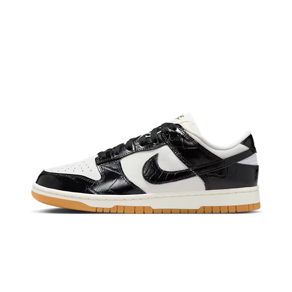 Кроссовки Nike Dunk low, Black Croc (W) — модные женские, черно-белые с текстурой крокодила, удобная коричневая подошва