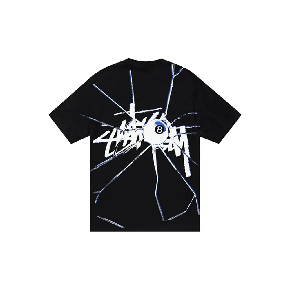 Стильная футболка Stussy черного цвета, детальный обзор принта на спине