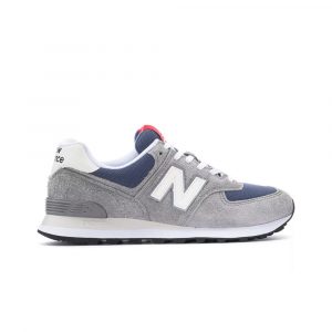 Кроссовки New Balance 574, Shadow Grey Sea Salt, серо-синие, стильные, с красной вставкой, удобные на каждый день