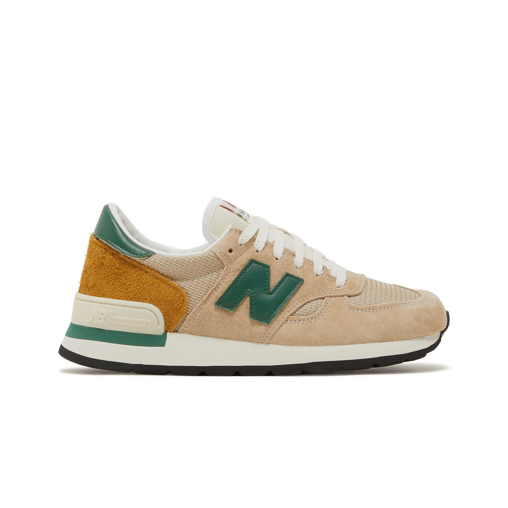 Кроссовки New Balance 990v1, MiUSA Tan Green, замша, бежевый с зеленым, комфорт для повседневки