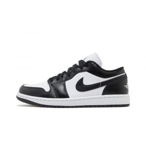Женские Nike Jordan 1 Low Homage Split, боковой ракурс, бело-черный двухцветный дизайн