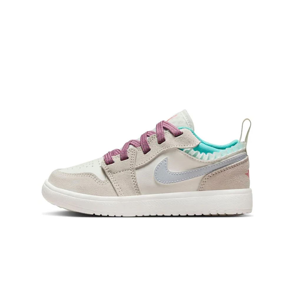 Кроссовки детские Nike Jordan 1 low, Sail Legend Light Brown Violet Dust Neutral Grey (PS), мягкие серо-бежевые, идеальны для юных модников