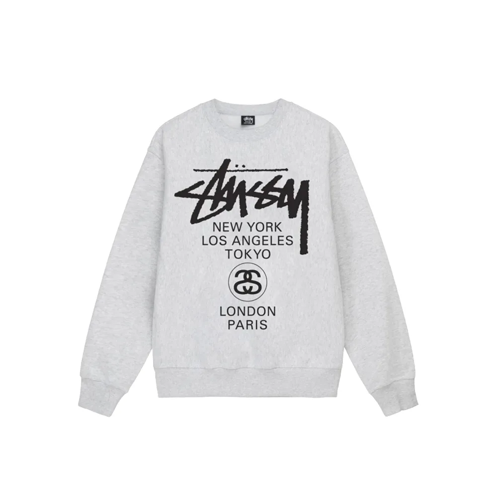 Stussy World Tour Crew Sweat Ash Heather