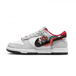 Кроссовки Nike Dunk low, Year Of The Dragon (GS) — белые с серым, яркий дракон, красная подкладка, для подростков