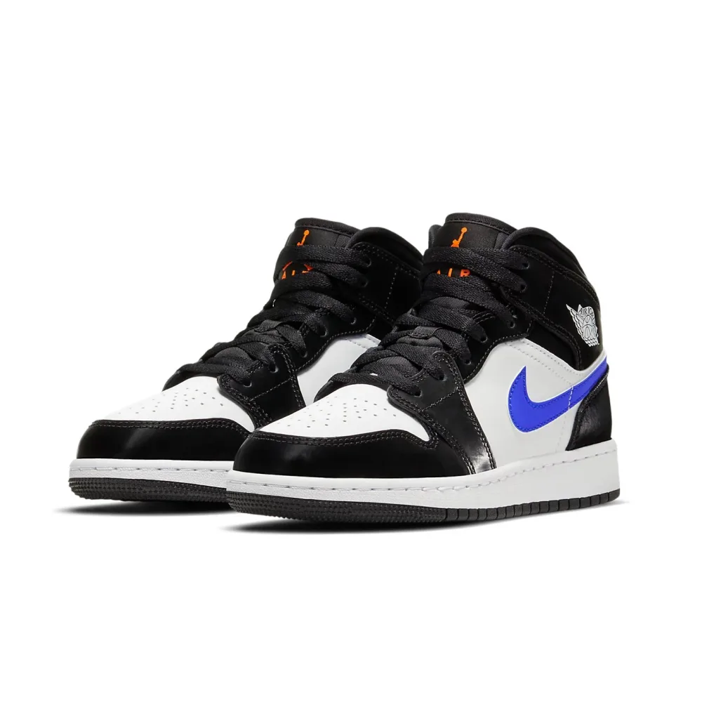 Кроссовки Nike Air Jordan 1 Mid Black Racer Blue White (GS) 554725-084