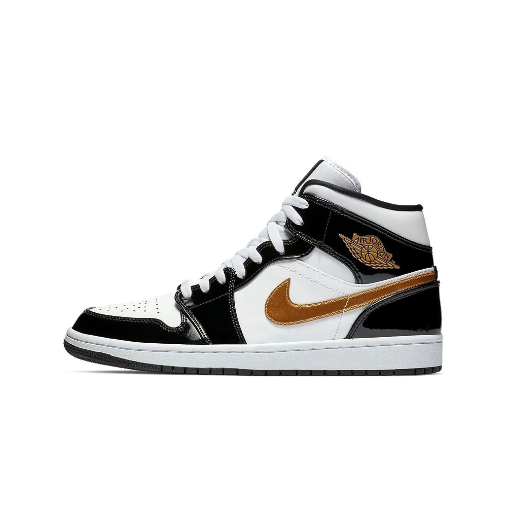 Кроссовки Nike Air Jordan 1 Mid Patent Black Gold