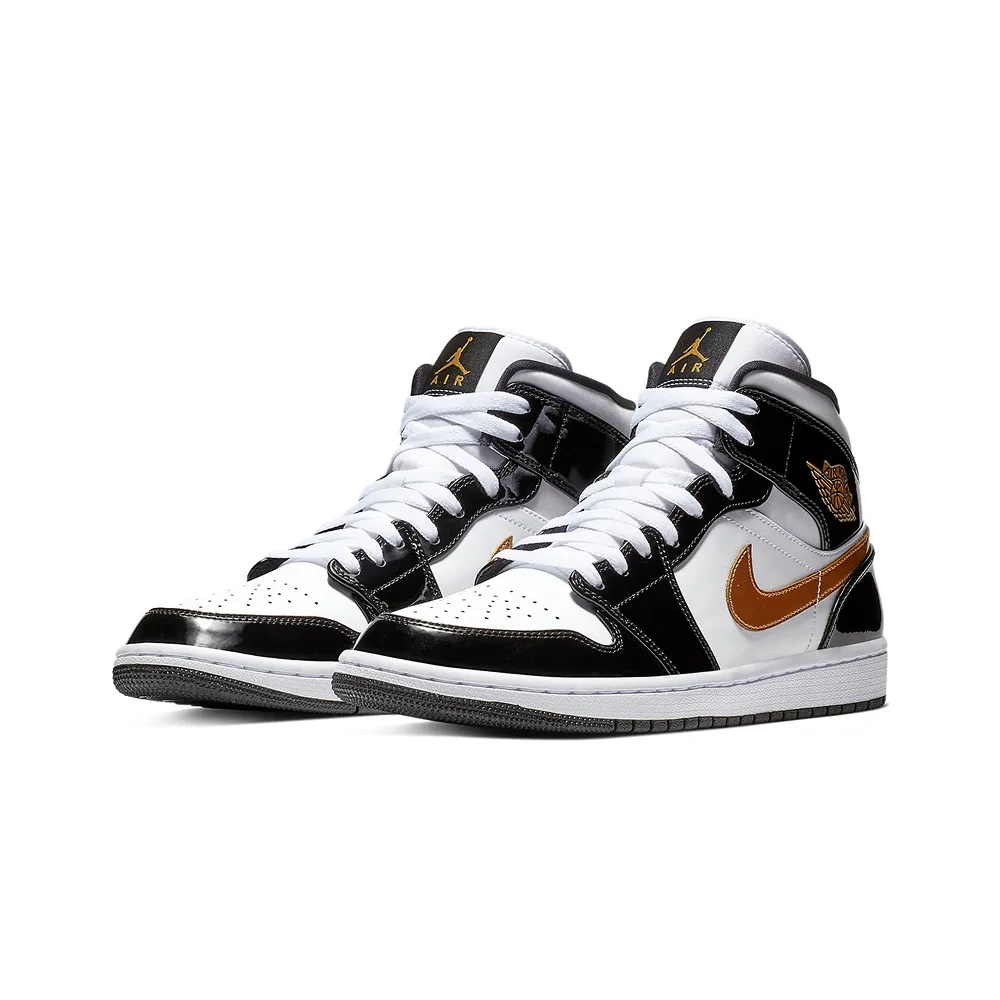 Кроссовки Nike Air Jordan 1 Mid Patent Black Gold