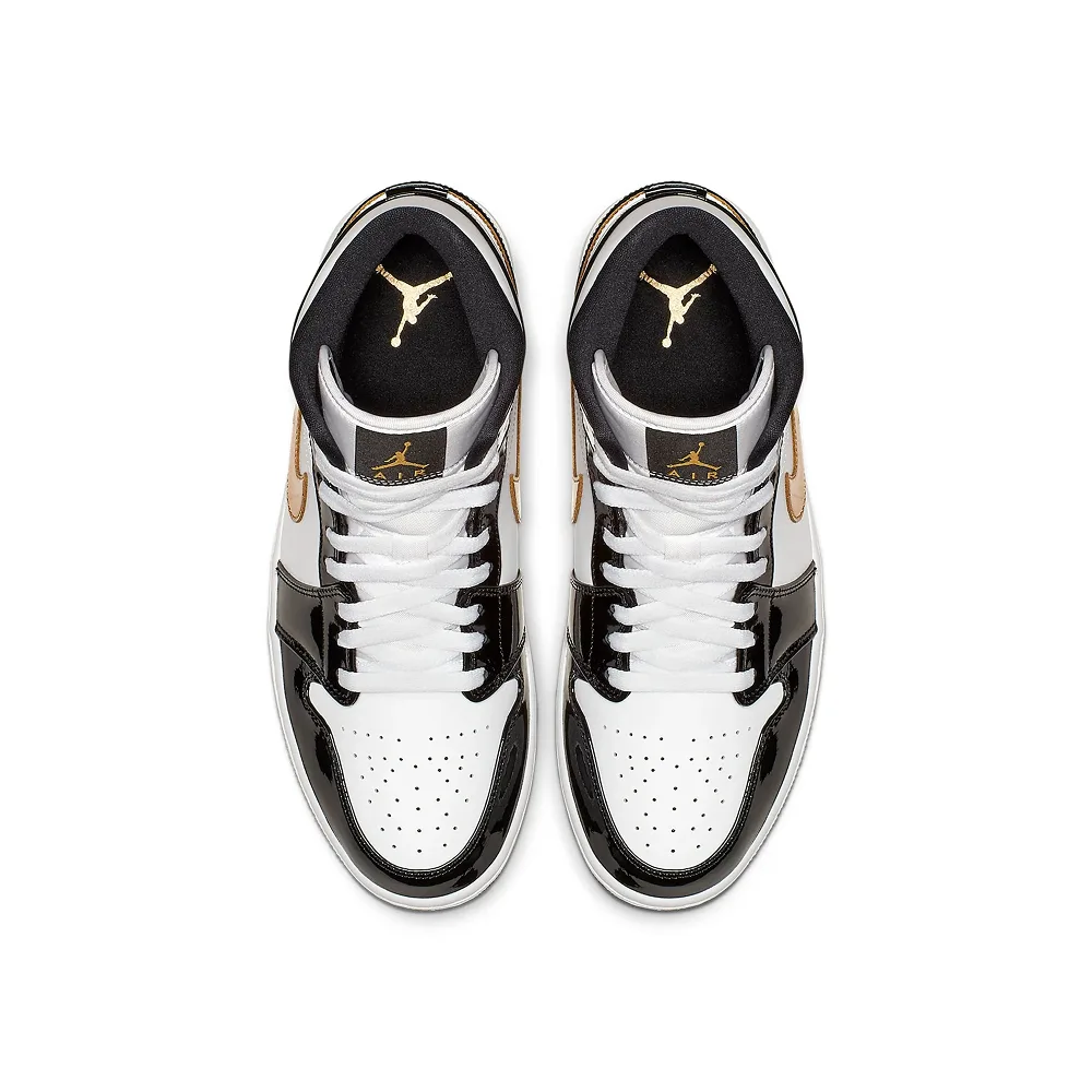 Кроссовки Nike Air Jordan 1 Mid Patent Black Gold