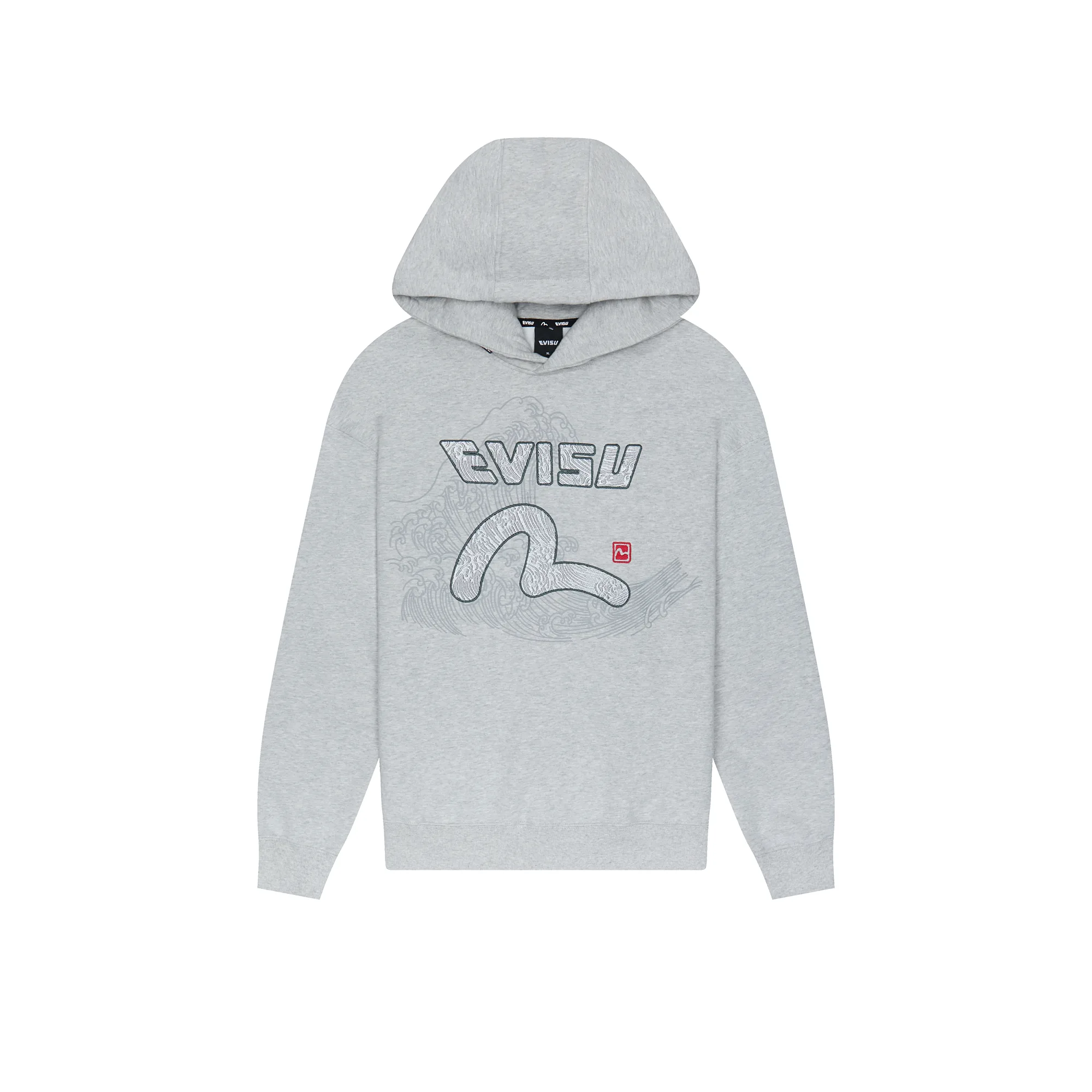 Худи Evisu Hills Wave Embroidery Loose Fit Hoodie Light Gray