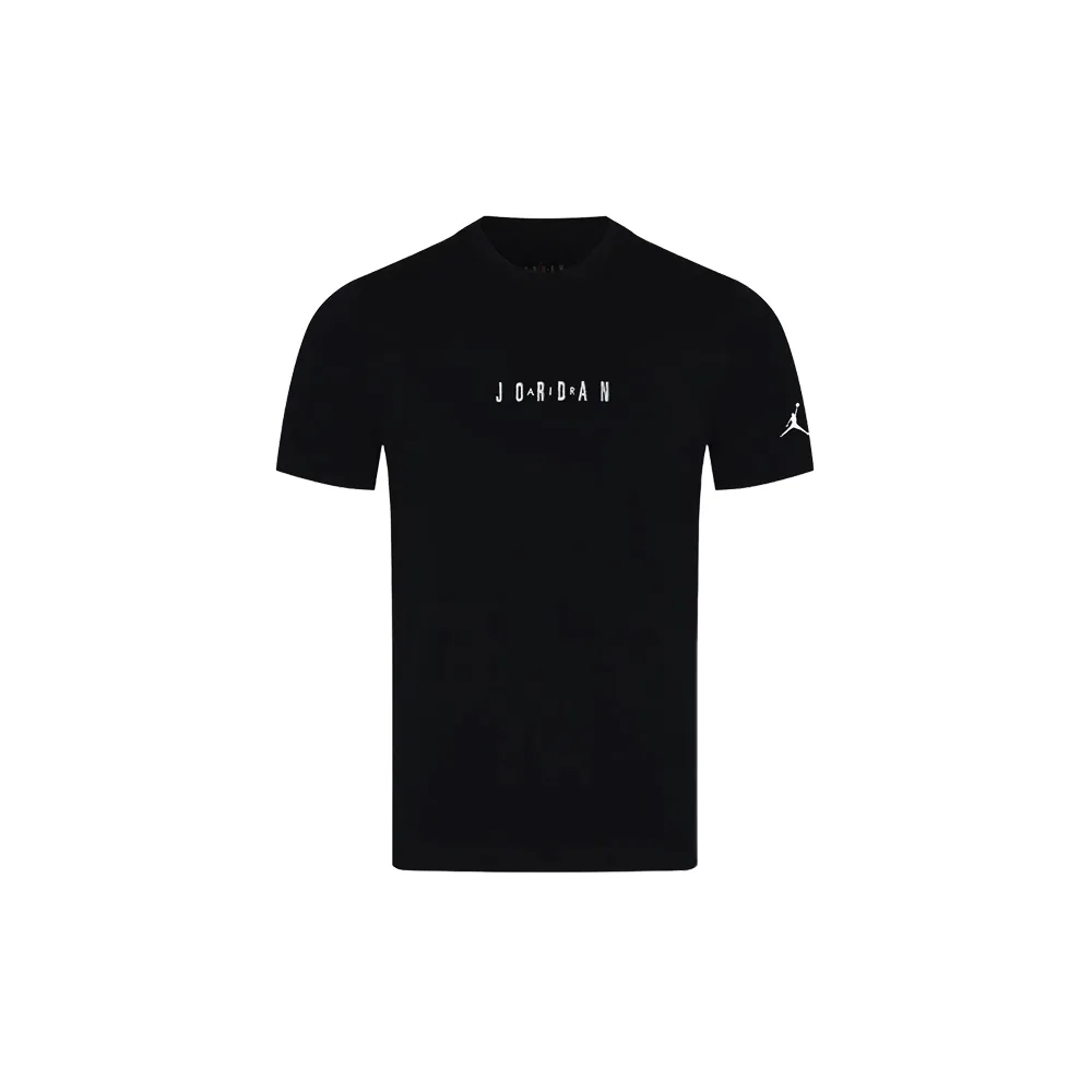 Nike Jordan Air T-Shirt DM3182-010 в черном цвете, вид спереди, вышивка на груди и рукаве