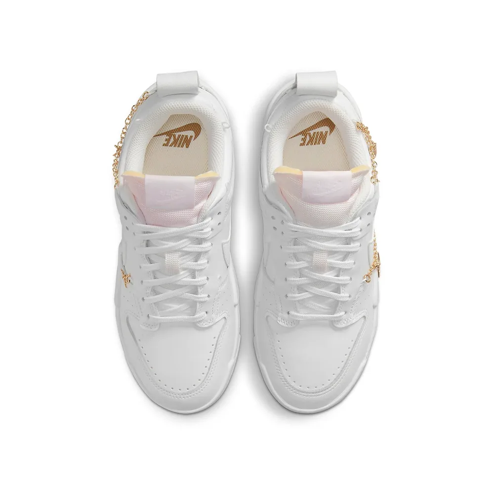 Белые Dunk Low Disrupt Lucky Charms, вид сверху, массивная подошва и металлические детали