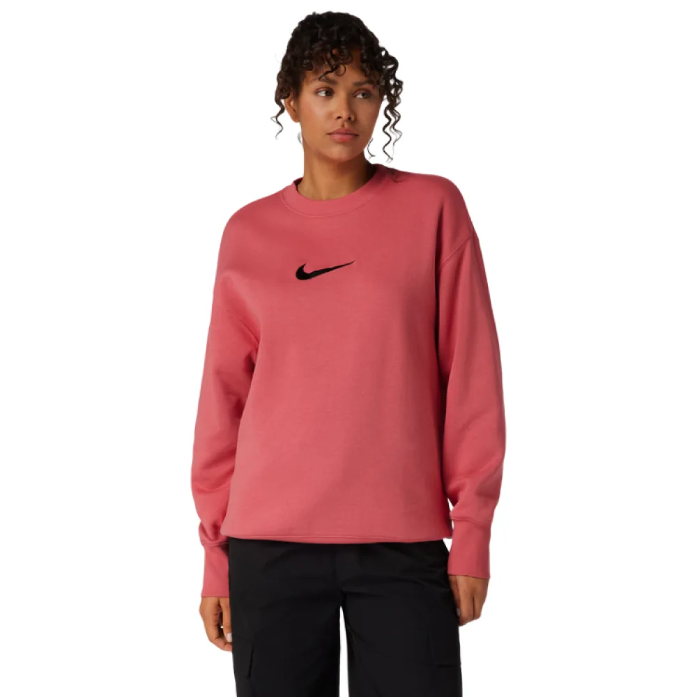 Оверсайз свитшот Nike WMNS PHOENIX в нежном коралловом оттенке, детали кроя крупным планом