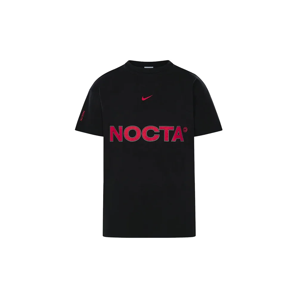 Nike NOCTA x Homecoming Forza Naija Tee — фронтальный вид, черный цвет, яркий принт на груди