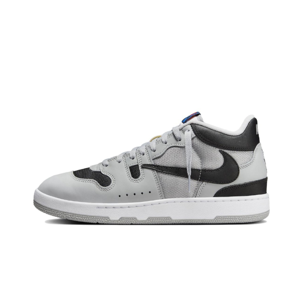 Кроссовки Nike Mac Attack QS SP, Travis Scott Cactus Jack, серо-черный дизайн, боковой вид с акцентом на логотип
